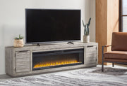Naydell - Gray - 92" TV Stand with Wide Fireplace Insert - JaxCo Furniture
