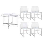Keeling - 5 Piece Round Glass Top Acrylic Dining Set - Chrome - JaxCo Furniture