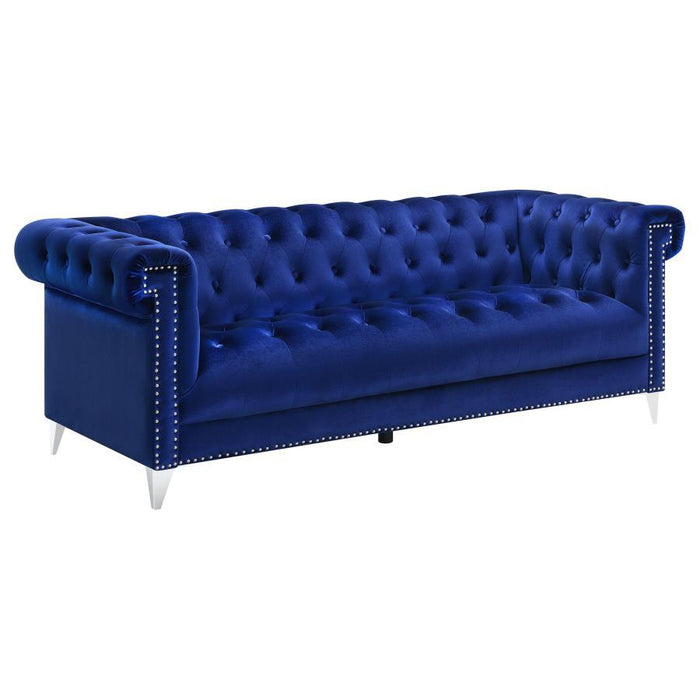 Bleker - Upholstered Tuxedo Arm Tufted Sofa - Blue - JaxCo Furniture