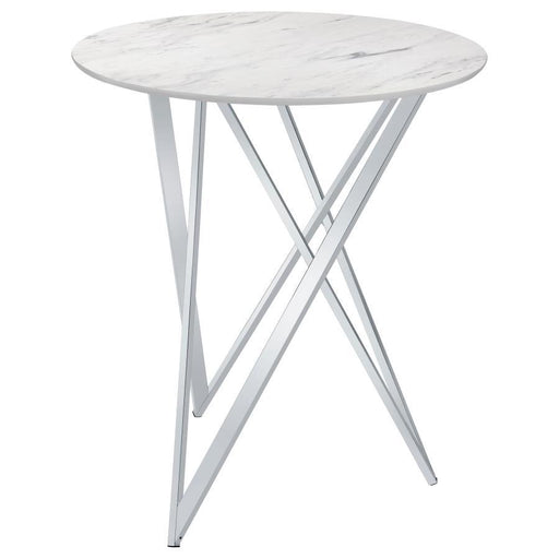 Bexter - Round Faux Marble Bistro Bar Table - Chrome - JaxCo Furniture