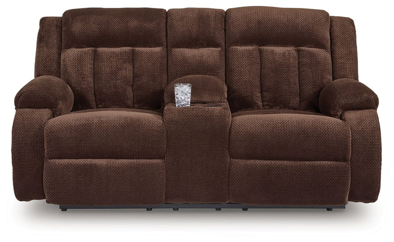 Free Wake - Chocolate - Double Relcining Power Loveseat With Console - JaxCo Furniture