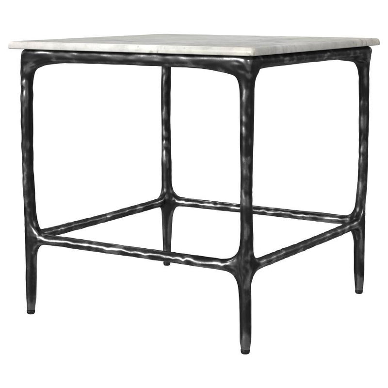 Ebby - Square Genuine Marble Top Metal End Table - White - JaxCo Furniture