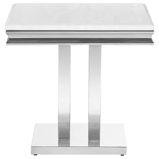 Kerwin - Square Stone Top End Table - White And Chrome - JaxCo Furniture