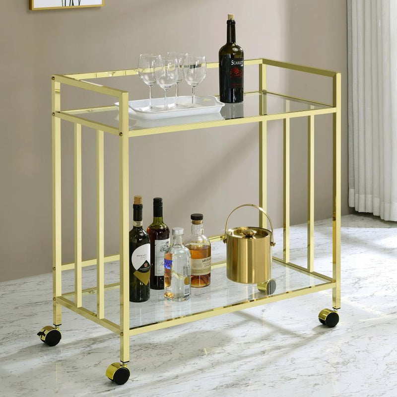Cara - 2-tier Rectangular Glass Shelf Metal Bar Cart - JaxCo Furniture