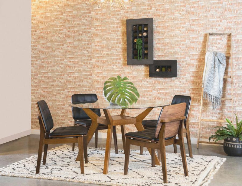 Paxton - Round Glass Top Wood Dining Table - Nutmeg - JaxCo Furniture