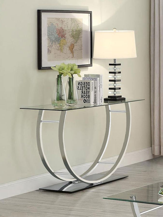 Danville - U-Shaped Glass Top Entryway Console Table - Chrome - JaxCo Furniture