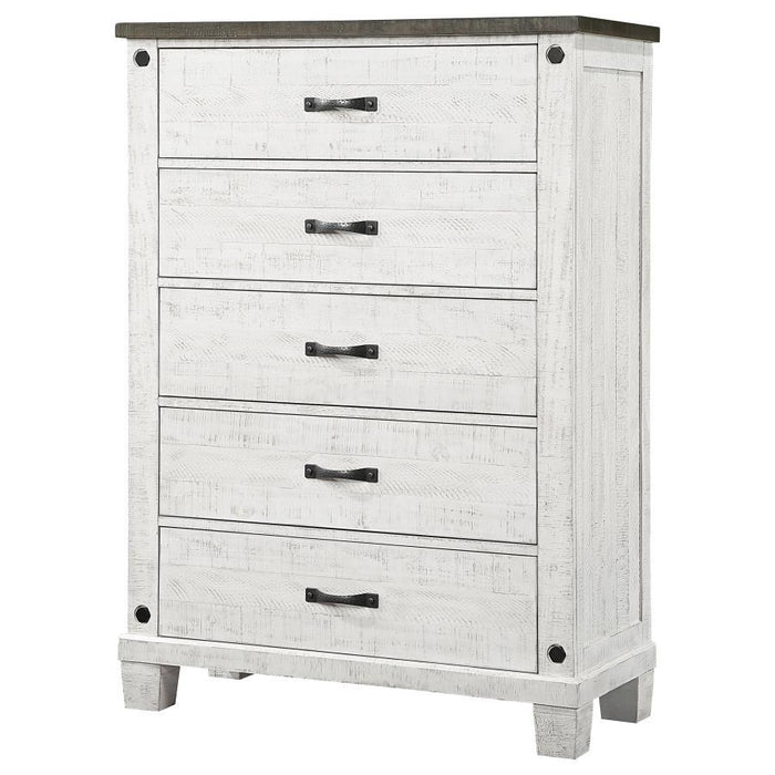 Lilith - 5-Drawer Bedroom Chest - Distressed White - JaxCo Furniture