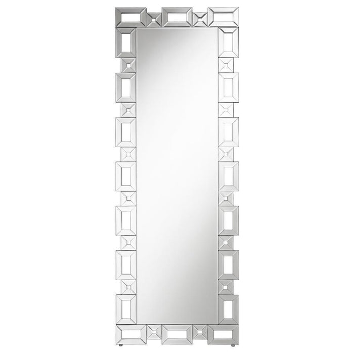 Tavin - Geometric Frame Standing Mirror - Silver - JaxCo Furniture