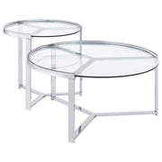 Delia - 2 Piece Round Glass Top Nesting Coffee Table - JaxCo Furniture