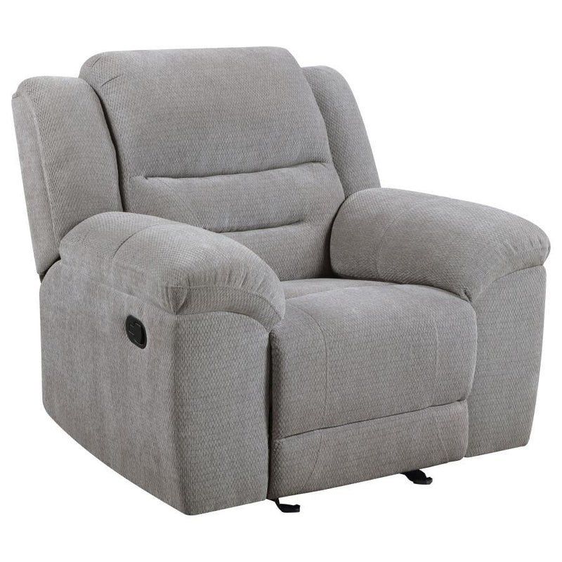 Gilson - Chenille Upholstered Reclining Glider Recliner - Gray - JaxCo Furniture