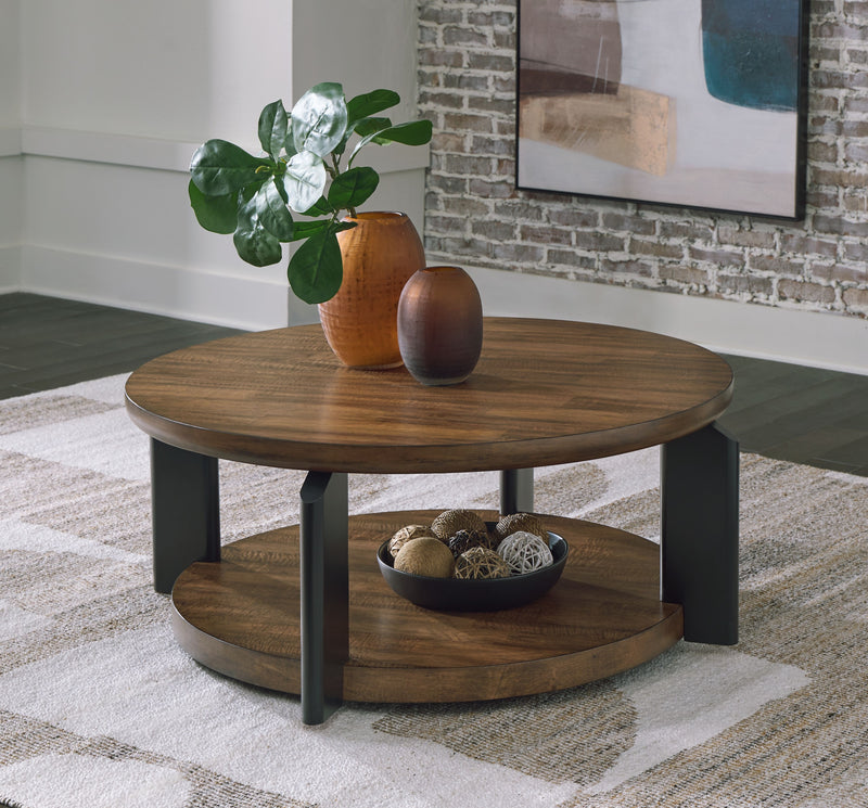 Kraeburn - Brown / Black - Round Cocktail Table - JaxCo Furniture