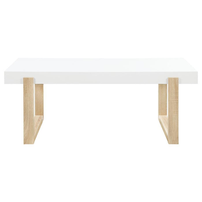 Pala - Rectangular Coffee Table - White High Gloss And Natural - JaxCo Furniture