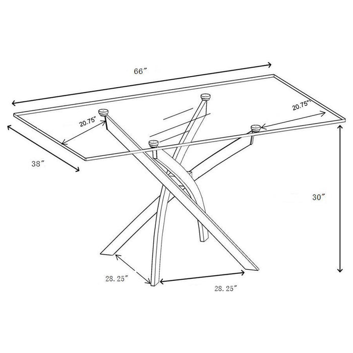 Carmelo - Rectangular Glass Top Dining Table - Chrome - JaxCo Furniture