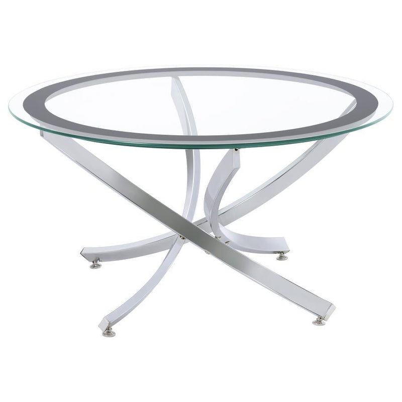 Brooke - Round Glass Top Coffee Table Metal Base - JaxCo Furniture