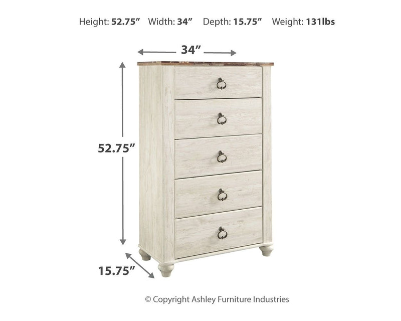 Willowton - Brown / Beige / White - Five Drawer Chest - JaxCo Furniture