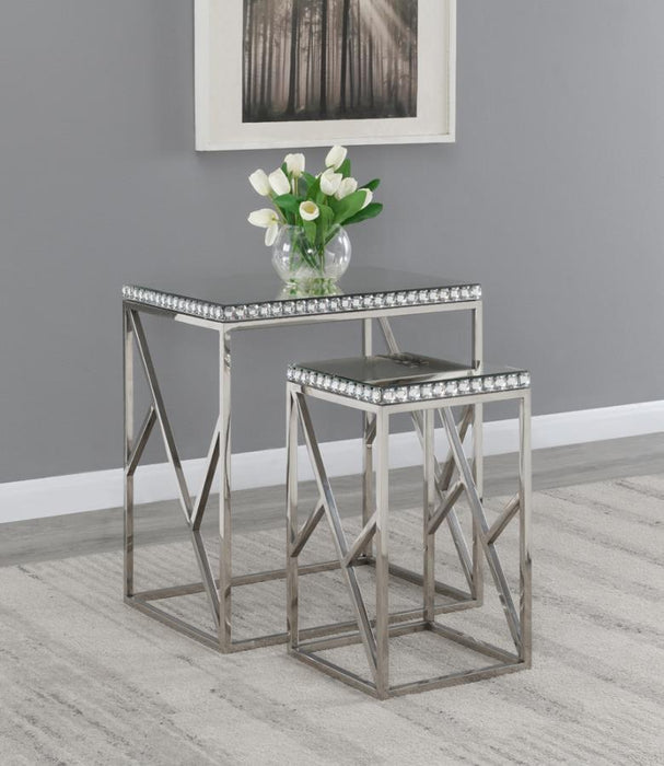 Betsy - 2-Piece Mirrored Stainless Steel Nesting Tables - Silver - JaxCo Furniture