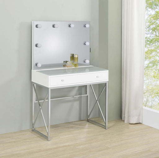 Eliza - Vanity Set With Lighting & Stool - White And Chrome - JaxCo Furniture