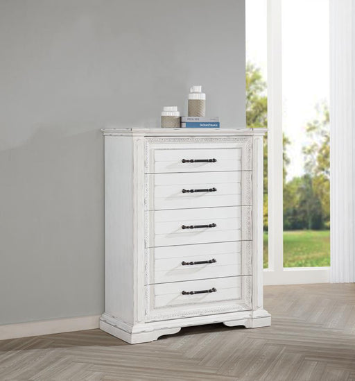 Mckinney - 5-Drawer Bedroom Chest Of Drawers - Vintage White - JaxCo Furniture