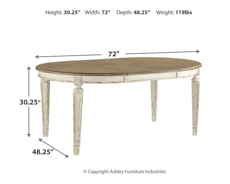 Realyn - Chipped White - Oval Dining Room Extension Table - JaxCo Furniture