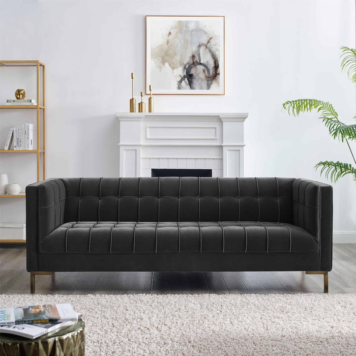 Isaac - Channel Stitch Velvet Sofa - JaxCo Furniture