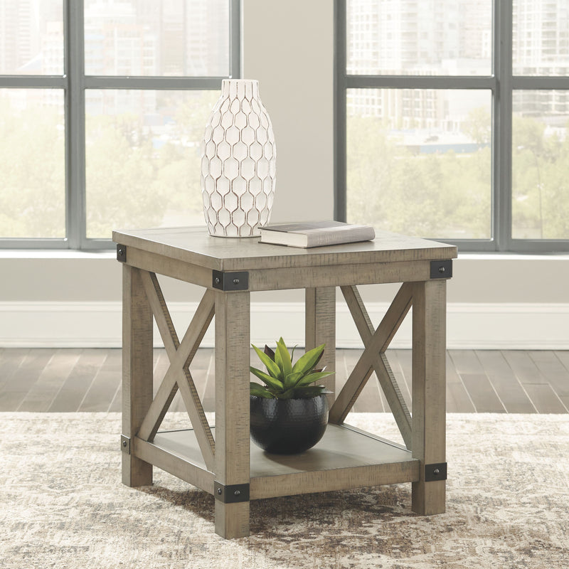 Aldwin - Gray - Rectangular End Table - Crossbuck Styling - JaxCo Furniture