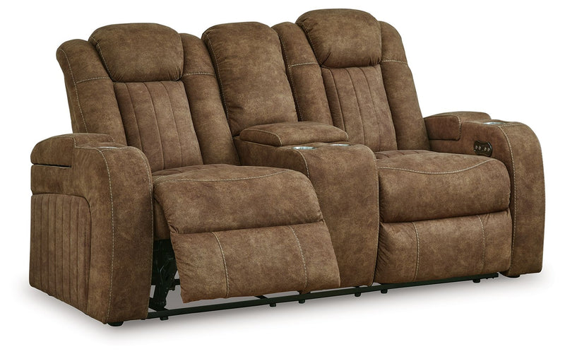 Wolfridge - Brindle - Power Reclining Loveseat With Console /Adj Hdrst - JaxCo Furniture