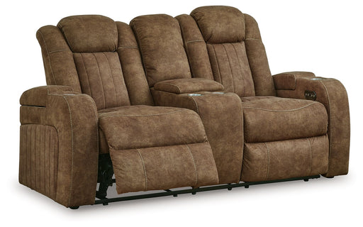 Wolfridge - Brindle - Power Reclining Loveseat With Console /Adj Hdrst - JaxCo Furniture
