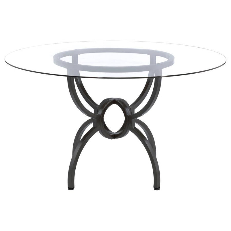 Aviano - Round Glass Top Metal Dining Table - Gunmetal - JaxCo Furniture