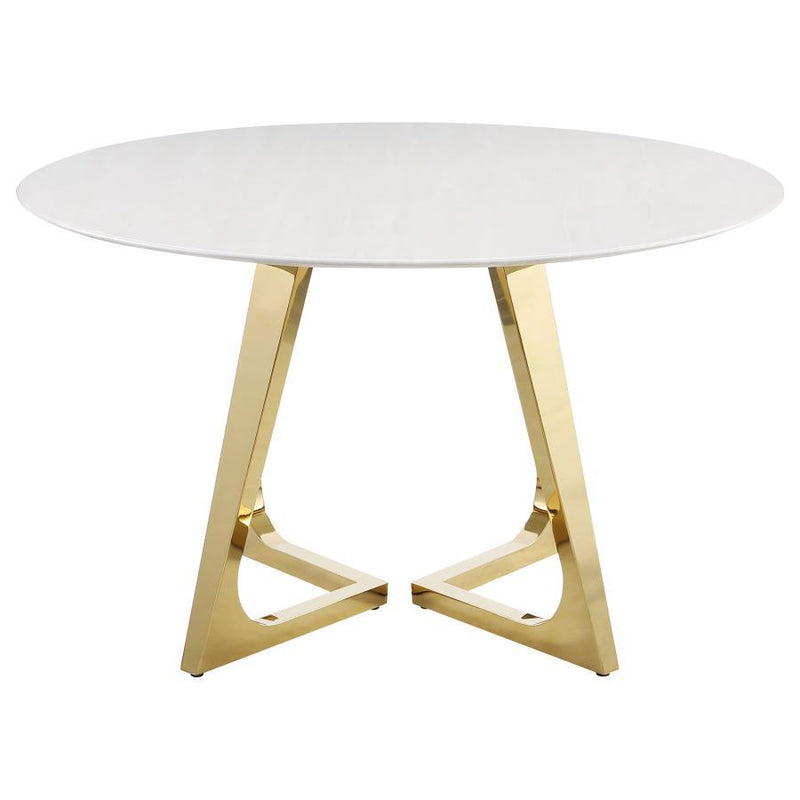 Gwynn - Round Marble Stainless Steel Dining Table - Gold - JaxCo Furniture