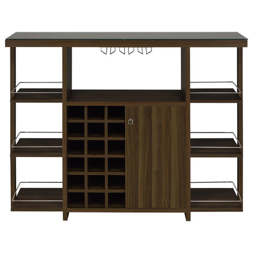 Evelio - 6-Shelf Glass Top Home Bar Wine Cabinet - Walnut - JaxCo Furniture