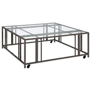 Adri - Square Glass Top Coffee Table With Casters - JaxCo Furniture