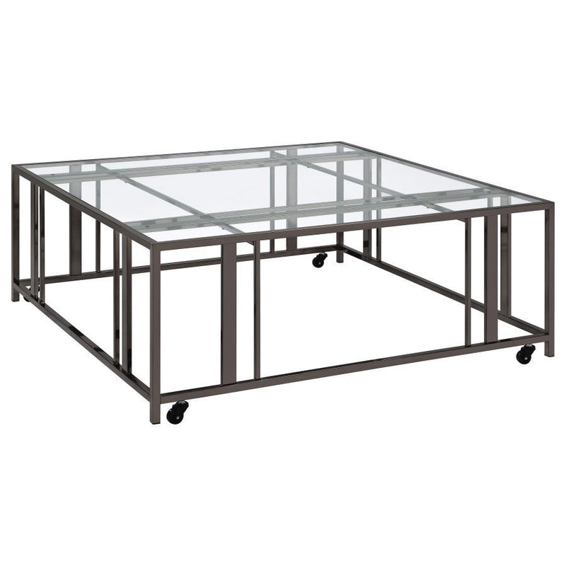 Adri - Square Glass Top Coffee Table With Casters - JaxCo Furniture