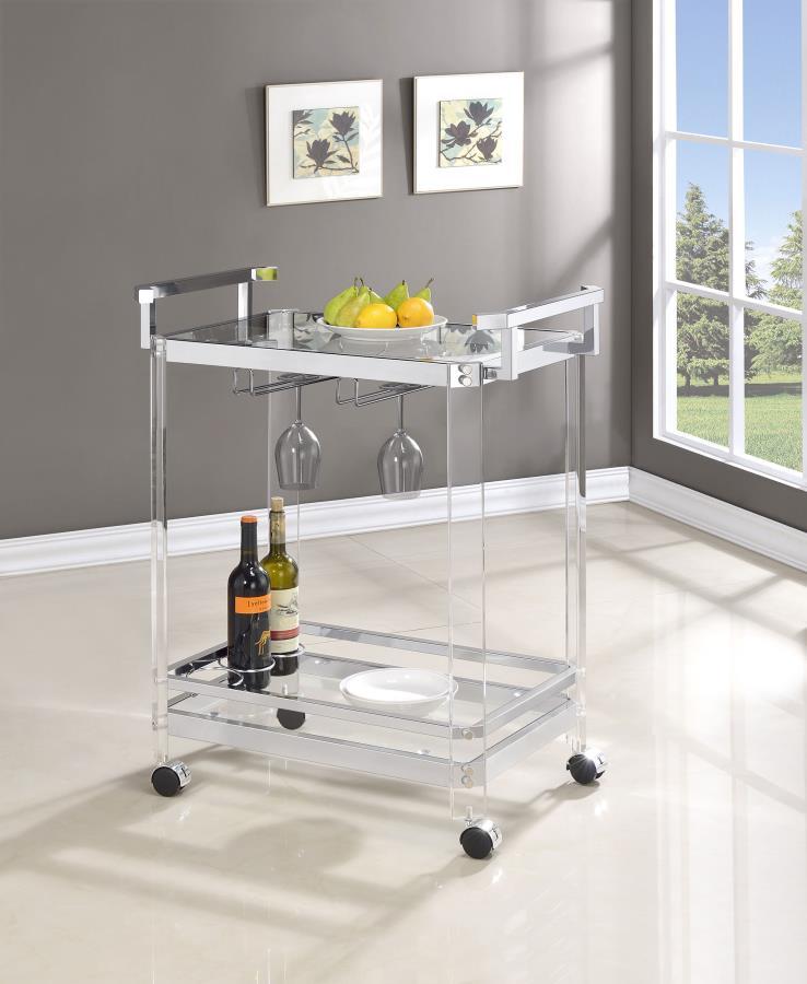 Jefferson - 2-Tier Glass Shelf Acrylic Bar Cart - Chrome - JaxCo Furniture