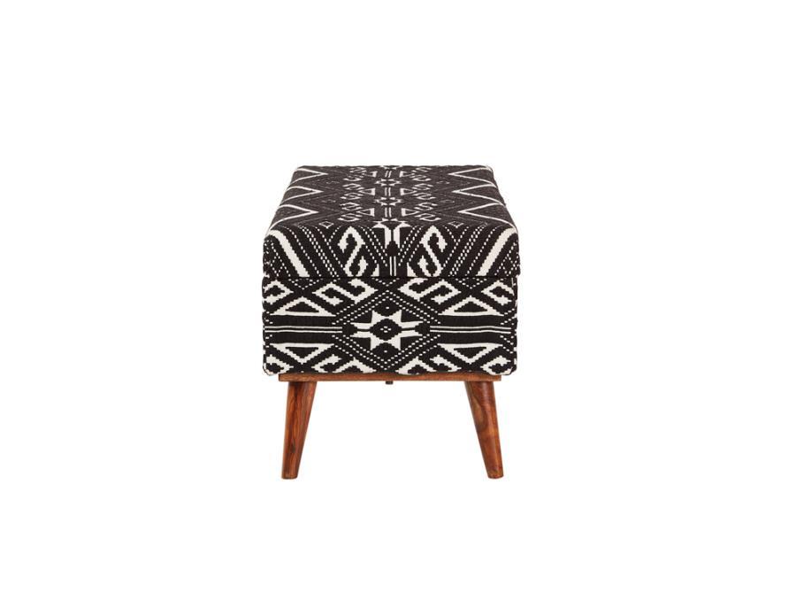 Cababi - Tribal Fabric Upholstered Accent Storage Bench - Black