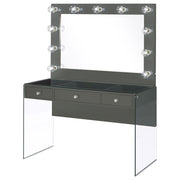 Afshan - 3-Drawer Vanity Set With Lighting - Gray High Gloss - JaxCo Furniture