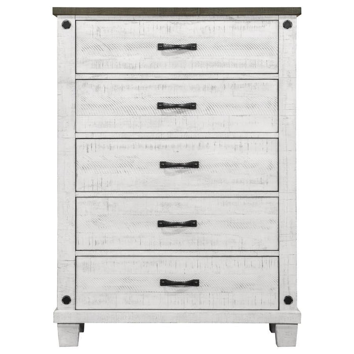 Lilith - 5-Drawer Bedroom Chest - Distressed White - JaxCo Furniture