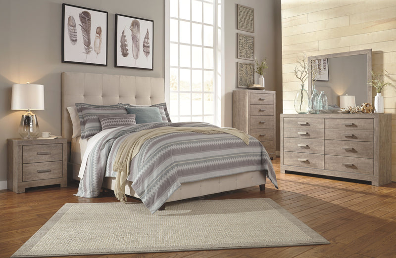 Culverbach - Gray - 5 Pc. - Dresser, Mirror, Queen Upholstered Bed, 2 Nightstands - JaxCo Furniture