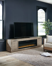Krystanza - Weathered Gray - TV Stand with Wide Fireplace Insert - JaxCo Furniture