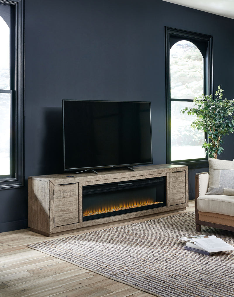 Krystanza - Weathered Gray - TV Stand with Wide Fireplace Insert - JaxCo Furniture