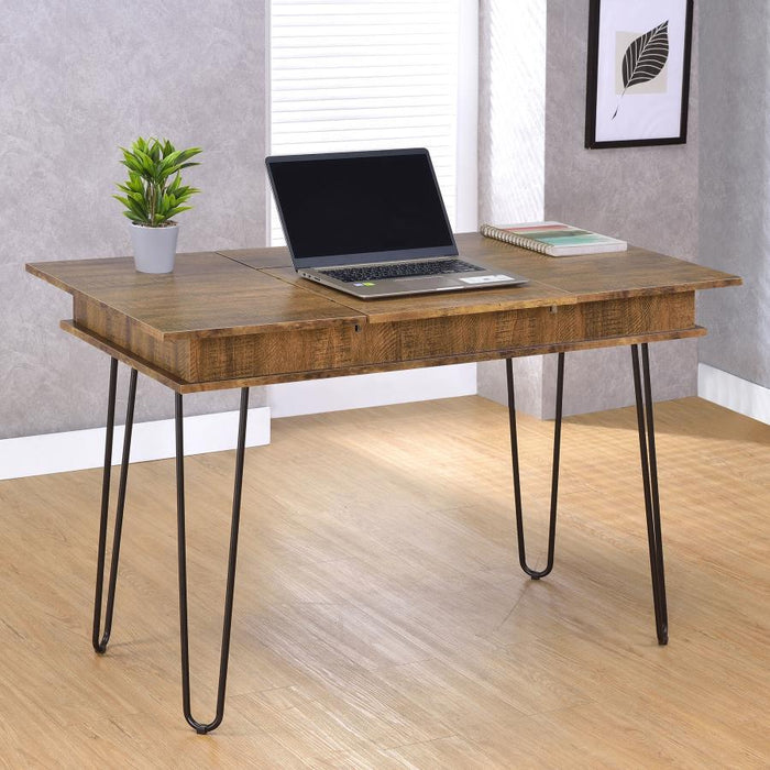 Sheeran - Writing Desk With Storage - Rustic Amber - JaxCo Furniture