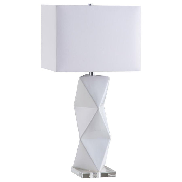 Camie - Rectangular Shade Geometric Table Lamp - White - JaxCo Furniture