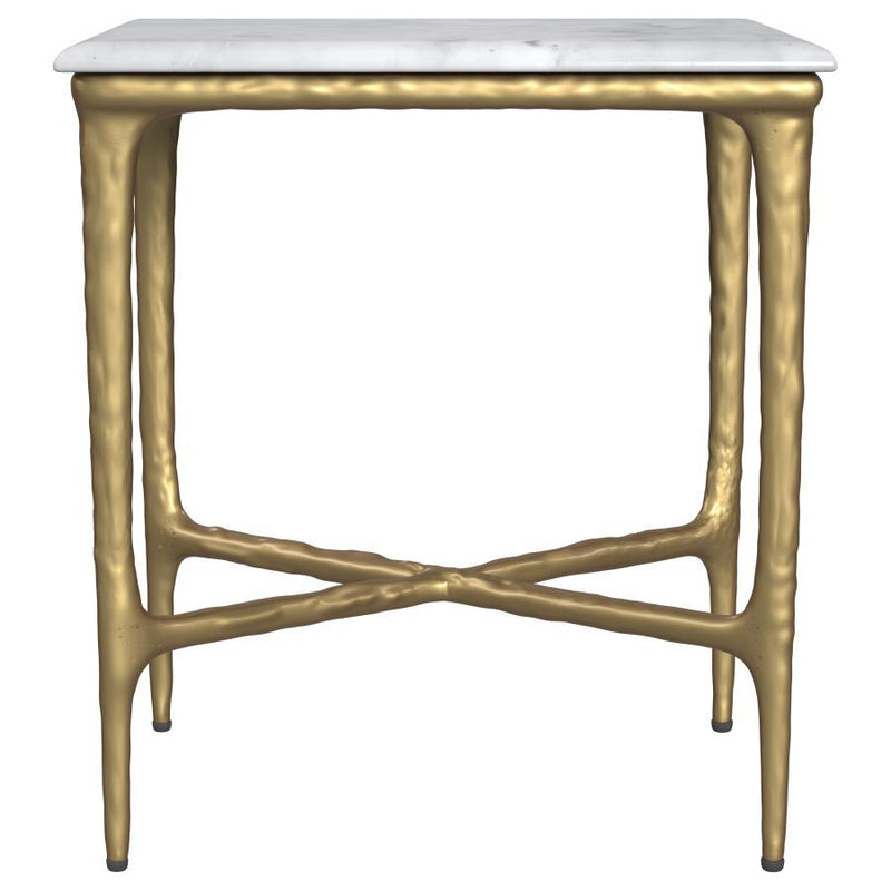 Baldwin - Rectangular Marble Top Side Table - White And Gold - JaxCo Furniture