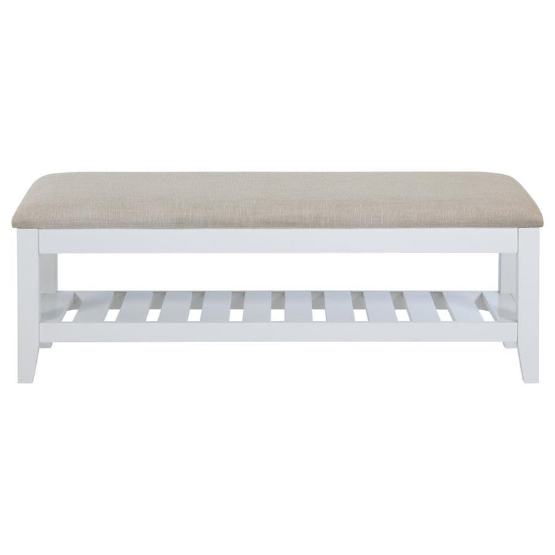 Bexhill - Upholstered Rectangular Bench With Shelf - White - JaxCo Furniture