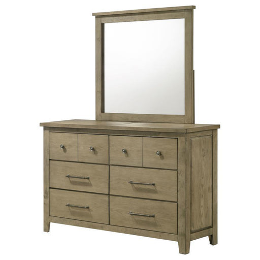 Hazlewood - 6-Drawer Bedroom Dresser With Mirror - Vineyard Oak - JaxCo Furniture