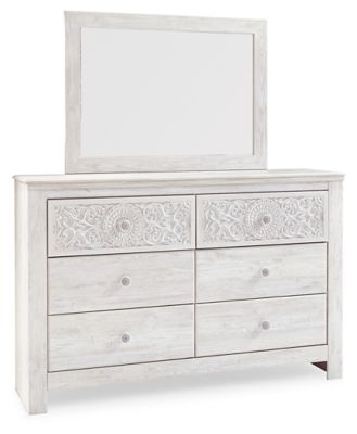 Paxberry - Whitewash - Dresser, Mirror - Medallion Drawer Pulls - JaxCo Furniture