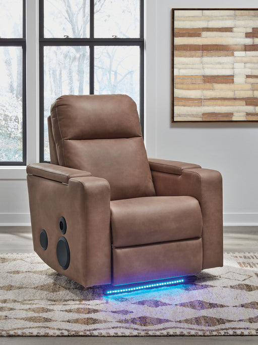 Lorrenton - Glider Power Recliner With Audio System - Caramel - JaxCo Furniture