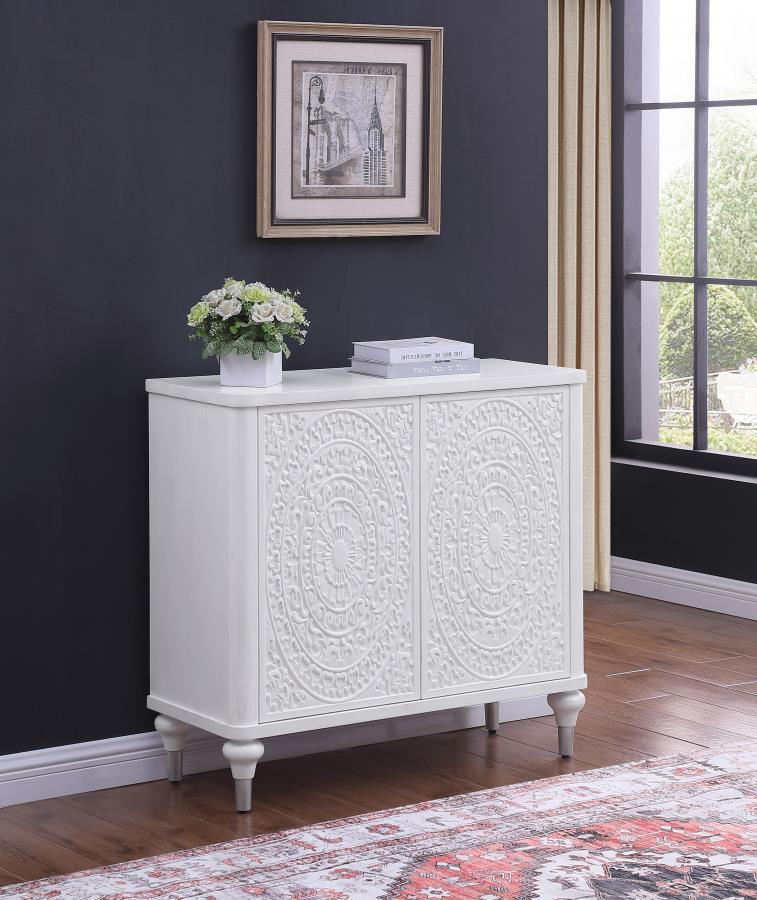 Cardella - 2 Door Mandala Accent Cabinet - Distressed White - JaxCo Furniture