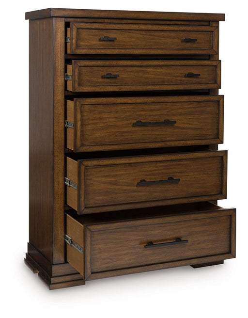 Taffenbrook - Medium Brown - Five Drawer Chest - JaxCo Furniture