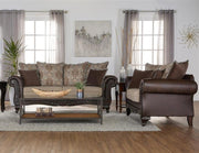 Elmbrook - Upholstered Rolled Arm Sofa Set With Intricate Wood - JaxCo Furniture