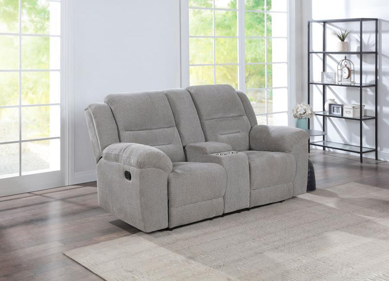 Gilson - Chenille Upholstered Reclining Loveseat - Gray - JaxCo Furniture